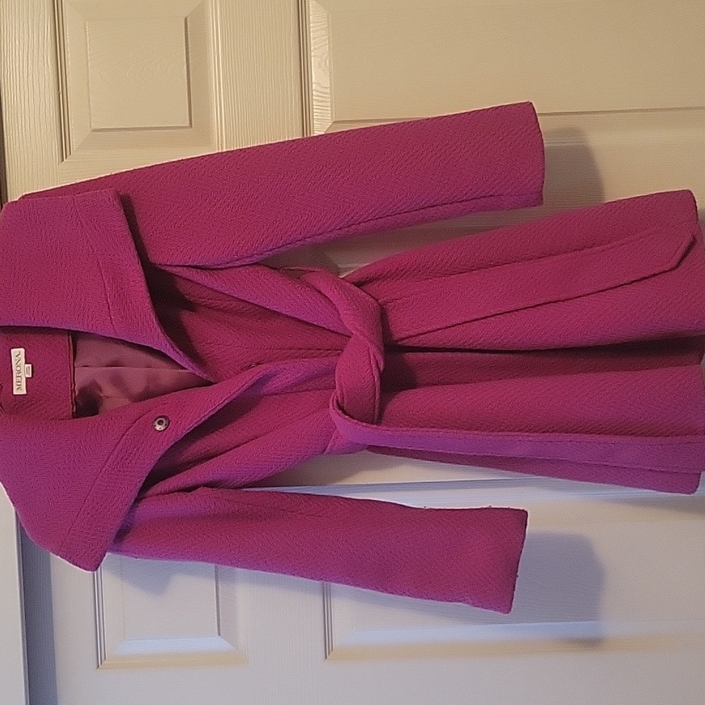 Merona Magenta Belted Coat Size Medium